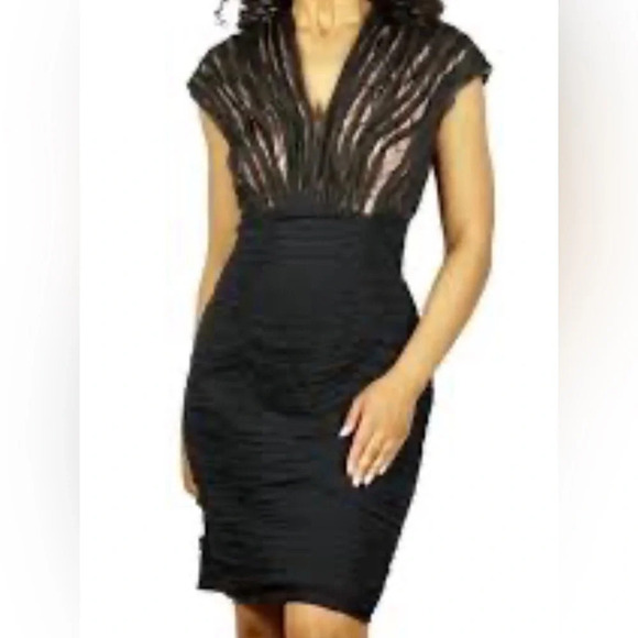 Tadashi Shoji Sheath Dress Size 2 Silk Blend Overlay Beaded Pleated Cocktail - Picture 4 of 13